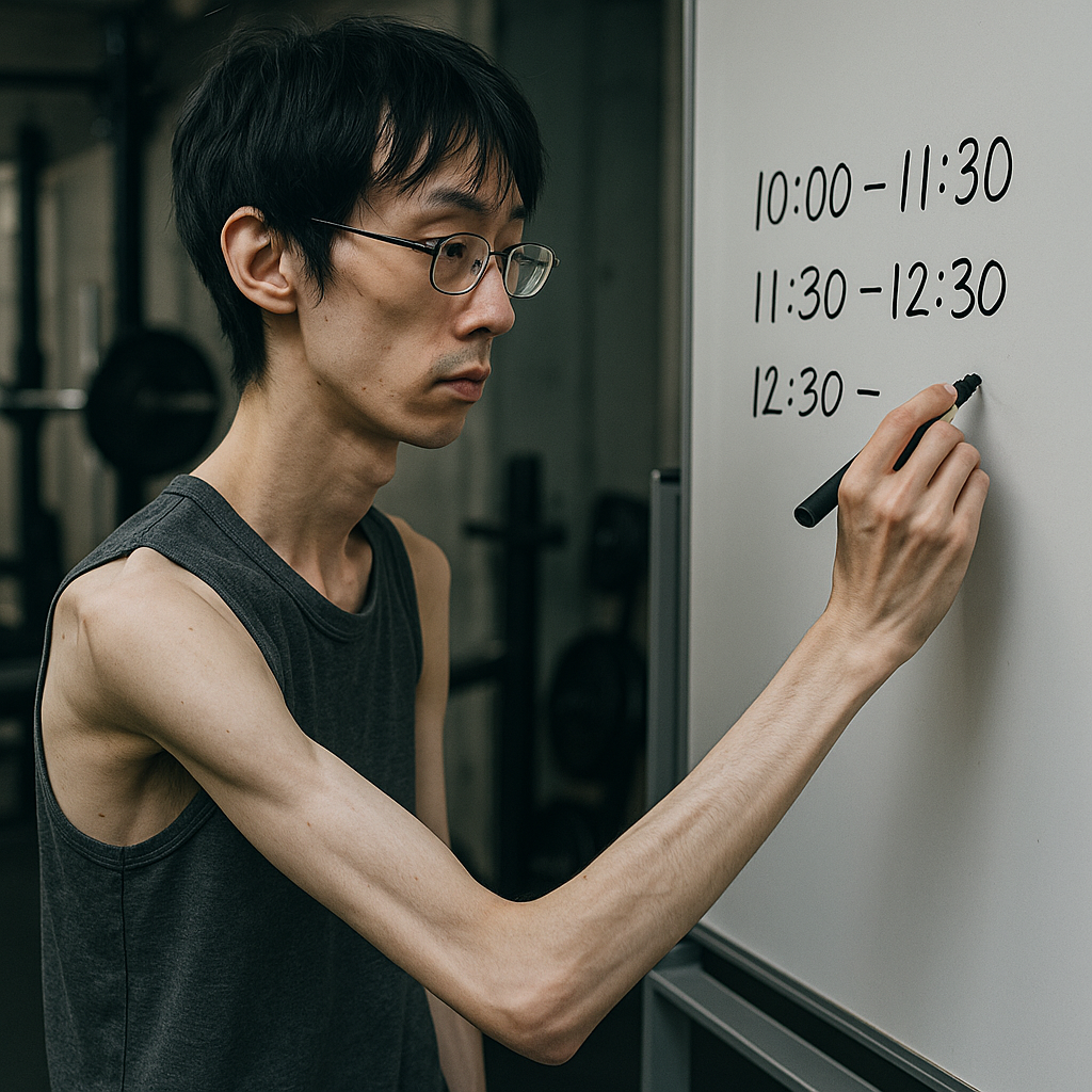ジムの予定時間ボードを記入するお前は弱い